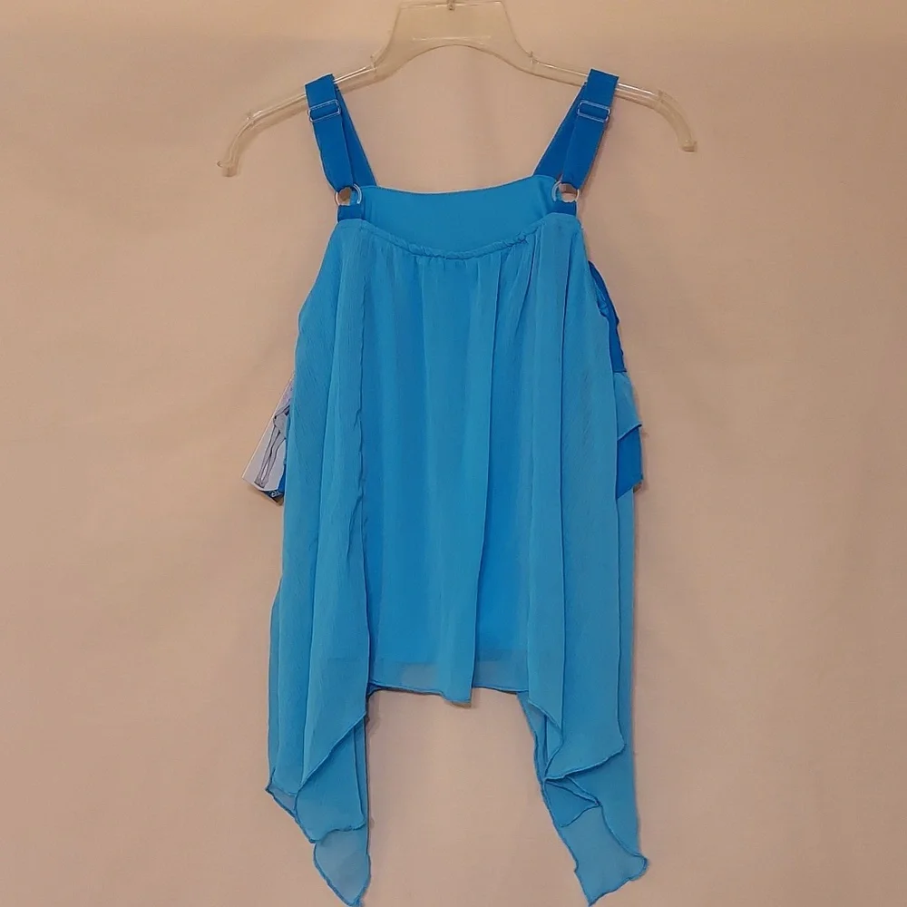 D-Signed Blue Layered Ruffle Front Asymmetrical Hem Top - Picture 4 of 7